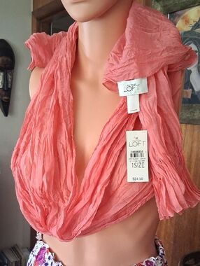 LOFT Coral Pink Crinkled Scarf